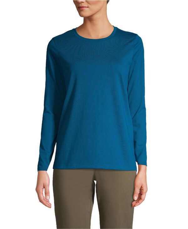 ランズエンド レディース トップス シャツ クルーネック Tシャツ コットン Lands' End Women's Supima Cotton Relaxed Long Sleeve Crew Neck T-Shirt Baltic teal ティール