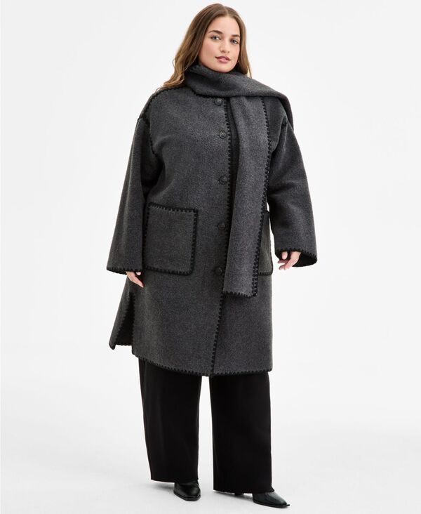 ビーシービージーマックスアズリア レディース アウター ジャケット・ブルゾン プラスサイズ コート BCBGMAXAZRIA Plus Size Button-Front Edge-Stitch Scarf Coat Charcoal チャコール 33,020円