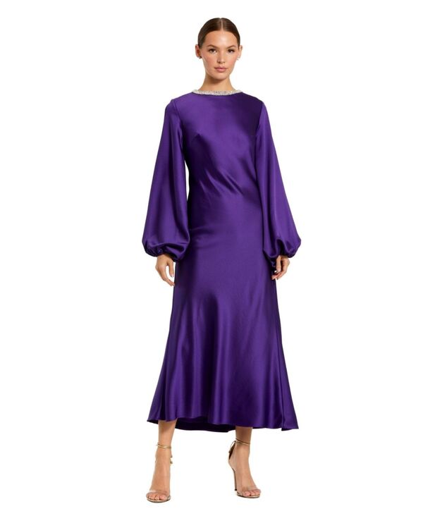 マックダガル レディース トップス ワンピース ハイネック Mac Duggal Women's High Neck Long Sleeve Crystal Detail Dress Royal purple パープル|ReVida 店