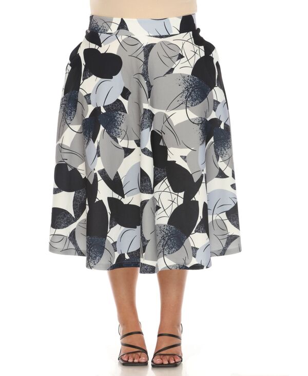 ホワイトマーク レディース ボトムス スカート ヴィンテージ プラスサイズ プリント ミディ White Mark Plus Size Leaf Print Vintage Flared Midi Skirt Navy ネイビー｜ReVida 店