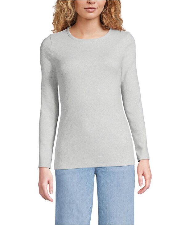 ランズエンド レディース トップス Tシャツ Lands' End Women's Long Sleeve Micro Rib T-Shirt Soft light gray heather グレー