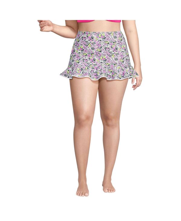 ランズエンド レディース ボトムス スカート フリル裾 プラスサイズ フリル ミニ Lands' End Women's Plus Size Ruffle Hem Mini Swim Skirt White multi ditsy floral ホワイト