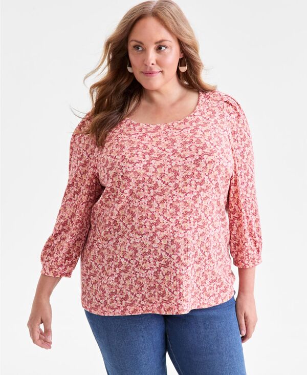 スタイルアンドコー レディース トップス シャツ プラスサイズ プリント ブラウス Style & Co Plus Size Printed 3/4-Sleeve Blouse Peached Pink Combo ピンク