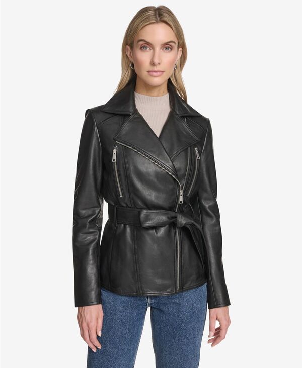 アンドリューマーク レディース アウター ジャケット・ブルゾン レザー ジャケット Andrew Marc Women's Violet Belted Moto Leather Jacket Black ブラック