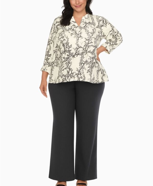 ホワイトマーク レディース ボトムス カジュアルパンツ フラワー柄 プラスサイズ プリント パンツ フラワー White Mark Plus Size Floral Print Tunic and Palazzo Pants Matching Set Gray グレー|ReVida 店