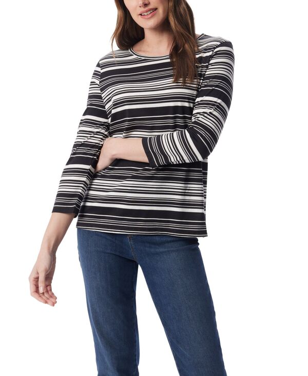 グロリアバンデービルト レディース トップス シャツ ニット Gloria Vanderbilt Women\'s Amanda 3/4-Sleeve Knit Top Black- Fortune Stripe ブラック