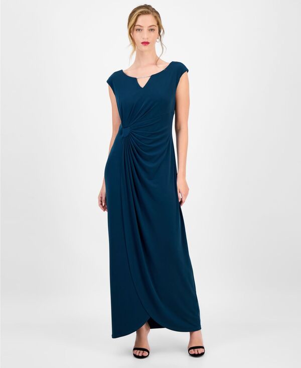 コネクテッド レディース トップス ワンピース ドレープ Connected Women's Rhinestone-Embellished Drape-Front Dress Dark mallard