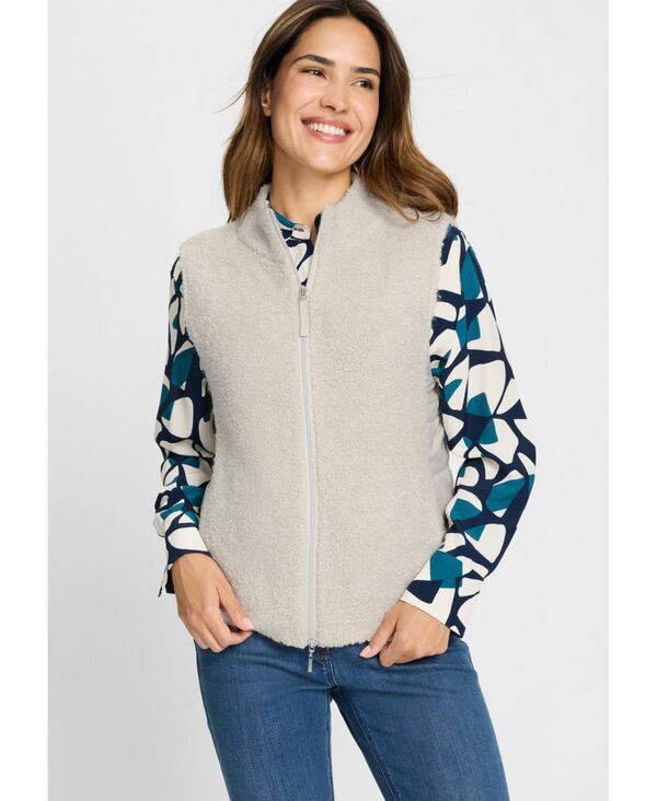 オルセン レディース アウター ニット・セーター ベスト Olsen Women's Mixed Media Zip Front Vest Caffe latte