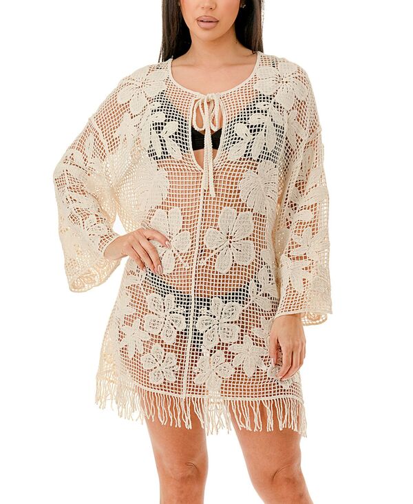 マーカスアドレール レディース トップス 衣装 Marcus Adler Women\u0027s Crochet Swim Cover-Up Dress Cream 皮膚軟化剤 ワンピース-レディースファッション