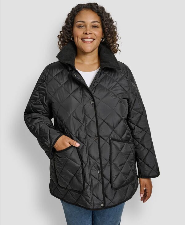 ダナ キャラン ニューヨーク レディース アウター ジャケット・ブルゾン プラスサイズ キルティング コート DKNY Plus Size Hooded Quilted Coat Black ブラック