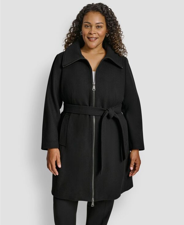 ダナ キャラン ニューヨーク レディース アウター ジャケット・ブルゾン プラスサイズ コート DKNY Plus Size Belted Coat Black ブラック
