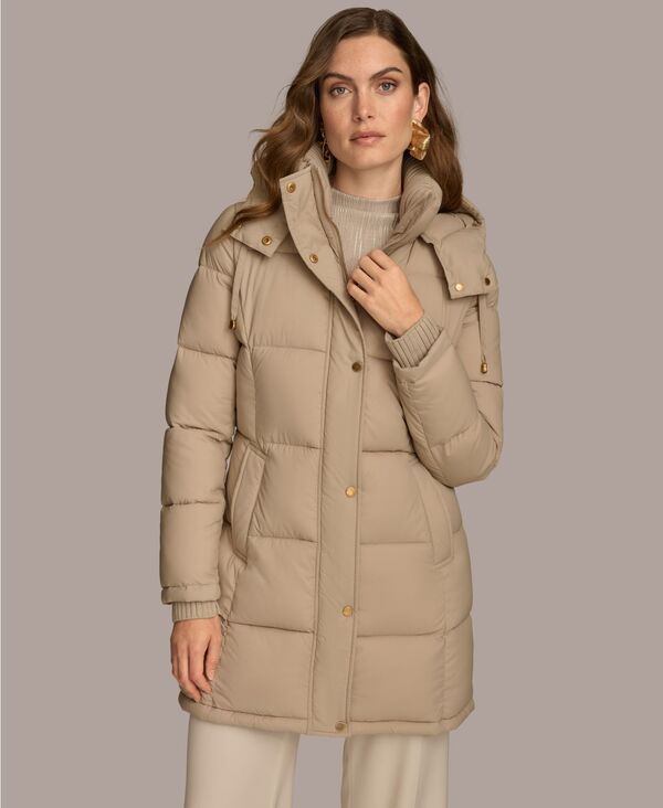 ダナ キャラン ニューヨーク レディース アウター ジャケット・ブルゾン コート Donna Karan New York Women's Hooded Puffer Coat Dark Taupe トープ