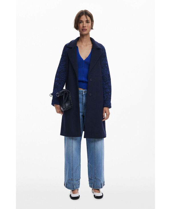 デジグアル レディース アウター ジャケット・ブルゾン ウール コート Desigual Women's Combined wool coat Dark blue ブルー|ReVida 店
