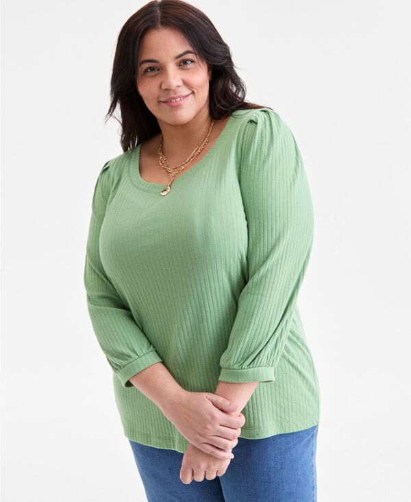 スタイルアンドコー レディース トップス シャツ プラスサイズ ブラウス Style & Co Plus Size Soild 3/4-Sleeve Blouse Arcadia Green グリーン