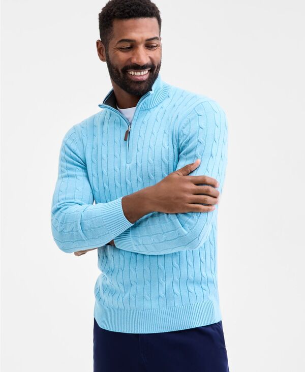 クラブルーム メンズ アウター ニット・セーター コットン ニット Club Room Men's Cable Knit Quarter-Zip Cotton Sweater Sea Haze|ReVida 店