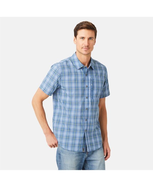 フリー カントリー メンズ トップス シャツ Free Country Men's Excursion Short Sleeve Poplin Shirt Compass blue plaid ブルー
