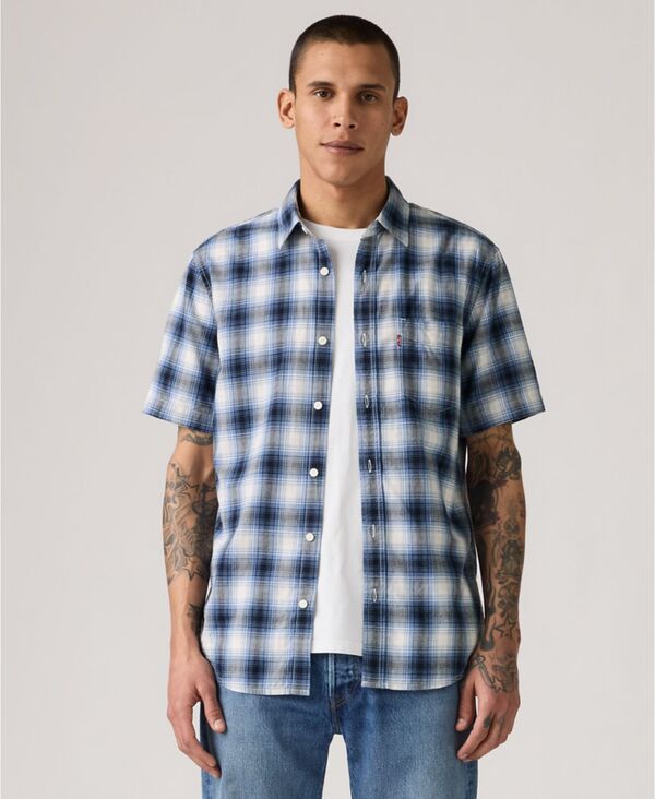 リーヴァイズジーンズ メンズ トップス プルオーバー レギュラー填まる Levi\u0027s Men\u0027s Classic 1 Pocket Short Sleeve Regular Fit Shirt Sydney Pld Quiet Harbor
