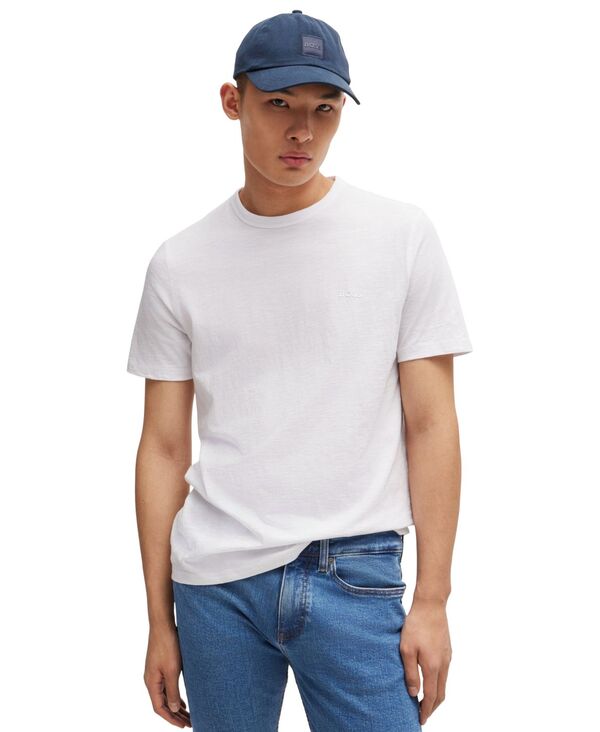ヒューゴボス メンズ トップス Tシャツ コットン ロゴ Hugo Boss Men's Slub-Cotton Logo Detail T-Shirt White ホワイト