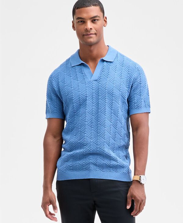 アルファニ メンズ トップス ポロシャツ リブ シャツ Alfani Men's Johnny-Collar Ribbed Geo Polo Shirt Moonlight Blue ブルー