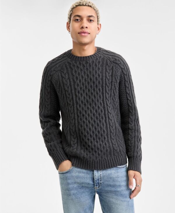 サンストーン メンズ アウター ニット・セーター クルーネック セーター ニット 長袖 Sun + Stone Men's Long-Sleeve Cozy Cable-Knit Crewneck Sweater Black Shadow ブラック