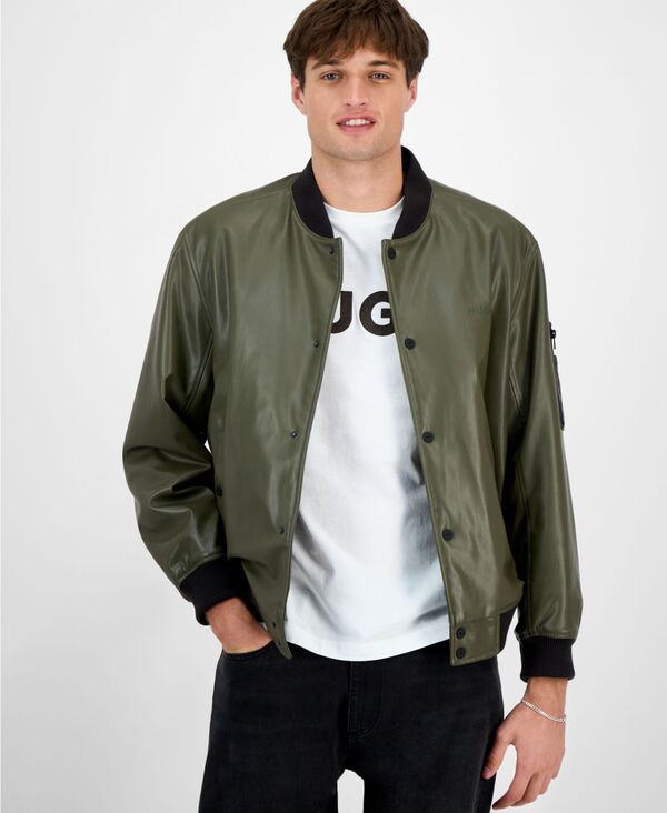 ヒューゴボス メンズ アウター 上衣・上衣 なめし革 フェイクレザー 上衣 Hugo Boss HUGO By Men\u0027s Balamo Faux Leather Bomber Jacket Olive オリーブ