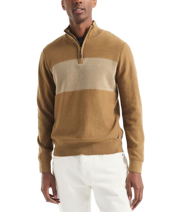 ナウティカ メンズ トップス シャツ セーター カラーブロック Nautica Men's Textured Quarter-Zip Colorblocked Sweater Butternut