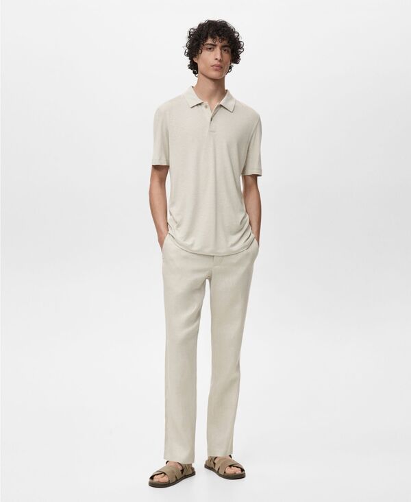 マンゴ メンズ トップス ポロシャツ スリムフィット シャツ リネン MANGO Men's Linen Blend Slim Fit Polo Shirt Ice Gray グレー|ReVida 店