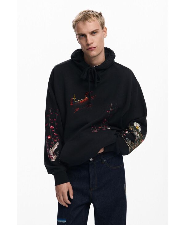 デジグアル メンズ アウター ニット・セーター キャップ ケープ パーカー Desigual Men's Landscape hoodie Black ブラック