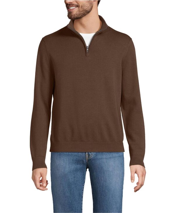 ランズエンド メンズ アウター ニット・セーター ハーフジップ セーター コットン Lands' End Men's Long Sleeve Fine Gauge Cotton Quarter Zip Sweater Dark walnut brown ブラウン｜ReVida 店