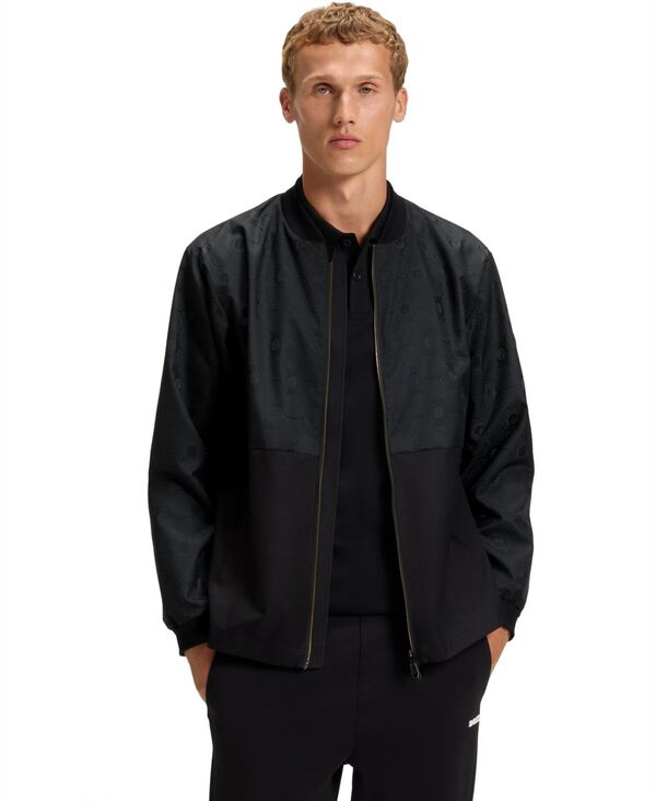 ヒューゴボス メンズ アウター 上衣・上衣 上衣 Hugo Boss Men\u0027s Monogram Jacquard Bomber Jacket Black 黒いこと