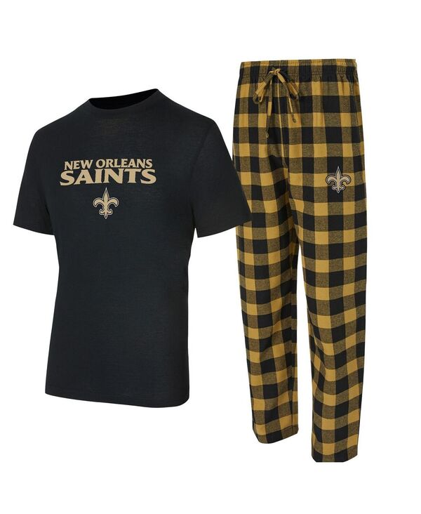 コンセプツ スポーツ メンズ トップス Tシャツ パンツ シャツ Concepts Sport Men's 2-Piece Black/Gold New Orleans Saints Avondale T-Shirt and Flannel Pants Set Black Gold ブラック
