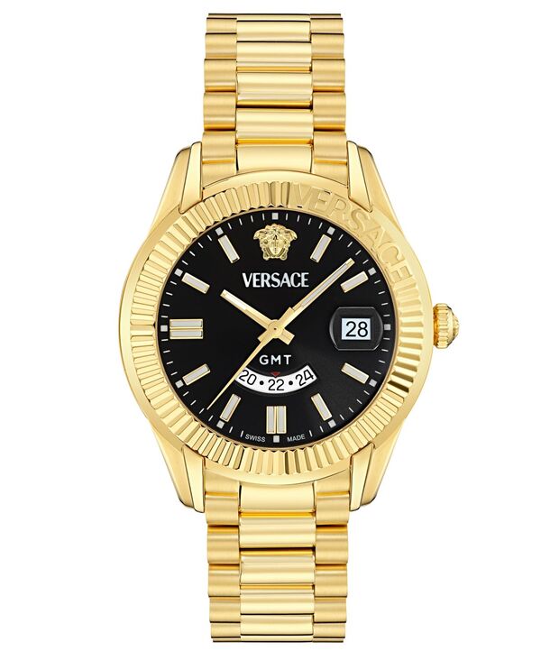 ヴェルサーチ メンズ 付属品 ウオッチ Versace Men\u0027s Swiss Apodis GMT Gold Ion Plated Bracelet Watch 41粍 Ip Yellow Gold 黄色