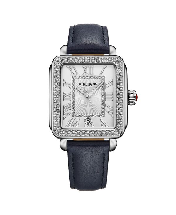 ストゥーリング レディース アクセサリー 腕時計 レザー Stuhrling Elegant Women s Rectangular 35 × 47mm Dress Watch Model 4060L.2 Silver Case Blue Leather Strap Crystal Bezel No Color ブルー