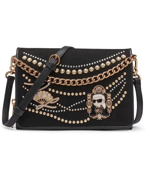 長い巻き毛 ラガーフェルド レディース 御徒面子 ショルダーバッグ KARL LAGERFELD PARIS Lourdes Crossbody Bag Black/Gold 黒いこと