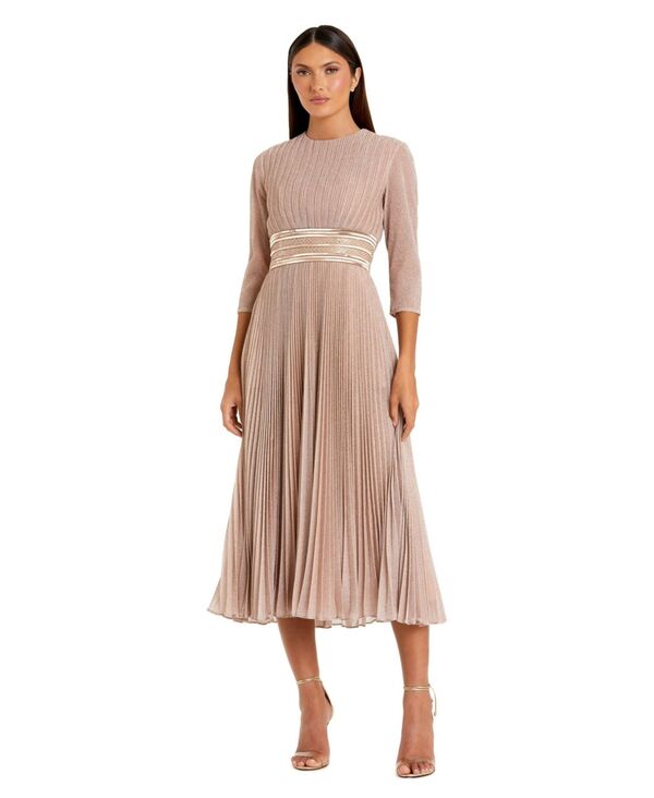 マックダガル レディース トップス ワンピース A ライン ミディワンピース ミディ Mac Duggal Women's Shimmering 3/4 Sleeve A-Line Midi Dress Rose gold ゴールド｜ReVida 店