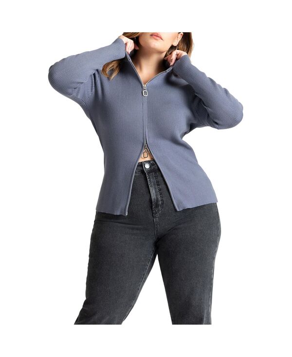 エロクイ レディース アウター ニット・セーター プラスサイズ セーター ELOQUII Women's Plus Size Two Way Zipper Sweater Grey グレー