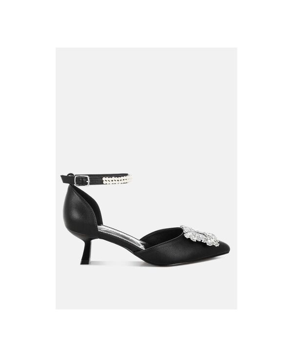 ロンドンラグ レディース シューズ サンダル ヒール London Rag Onkana Diamante Brooch Kitten Heel Sandals Women Black ブラック｜ReVida 店