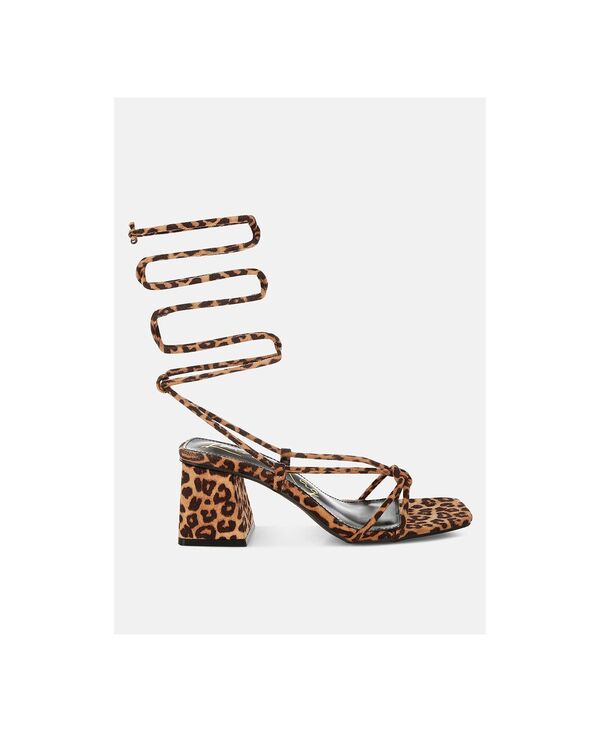 ロンドンラグ レディース シューズ サンダル プリント ヒール London Rag Piani Leopard Print Square Toe Heels Women Brown ブラウン