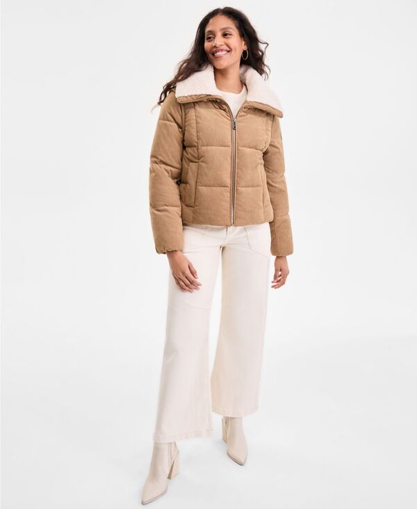 ビーシビージー レディース アウター ジャケット・ブルゾン コーデュロイ コート BCBG Women's Corduroy Puffer Coat Khaki カーキ