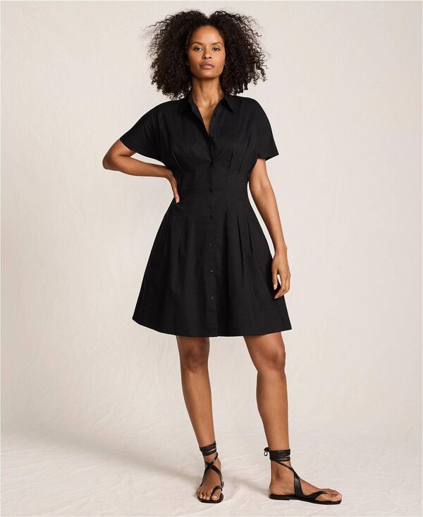 ランズ挙げ句の果て レディース トップス 衣装 プルオーバー衣装 プルオーバー Lands\u0027 End Women\u0027s Cambric Above the Knee Shirt Dress Black 黒いこと ワンピース-レディースファッション