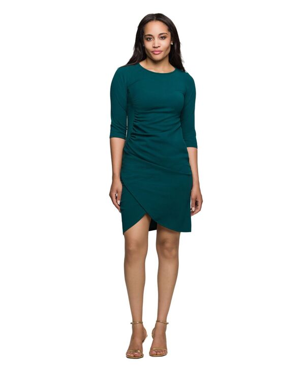 24 セブンコンフォート レディース トップス ワンピース ミニワンピース ギャザー ミニ 24seven Comfort Apparel Women's Three Quarter Sleeve Ruched Tulip Hem Mini Dress Hunter