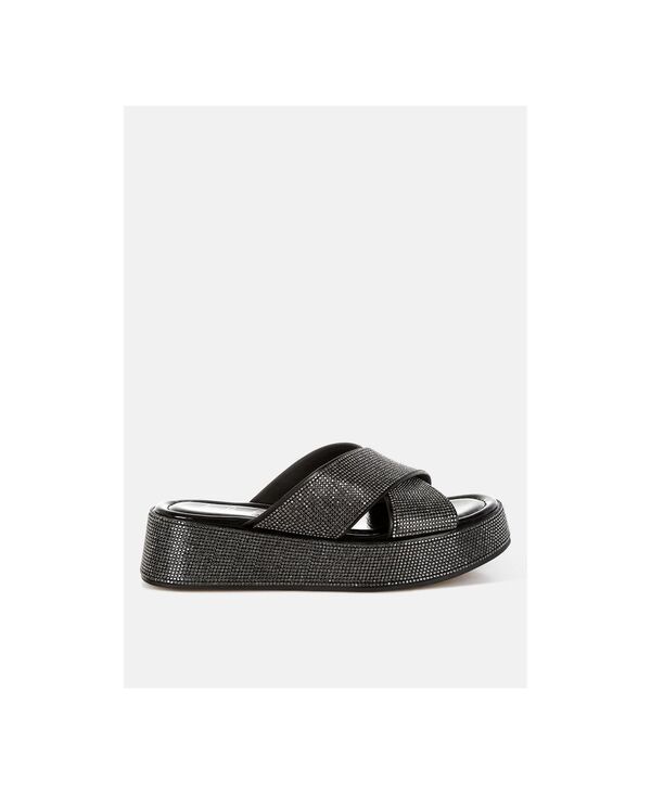 ロンドンラグ レディース シューズ サンダル London Rag Adena Rhinestone Embellished Flatforms Women Black ブラック|ReVida 店