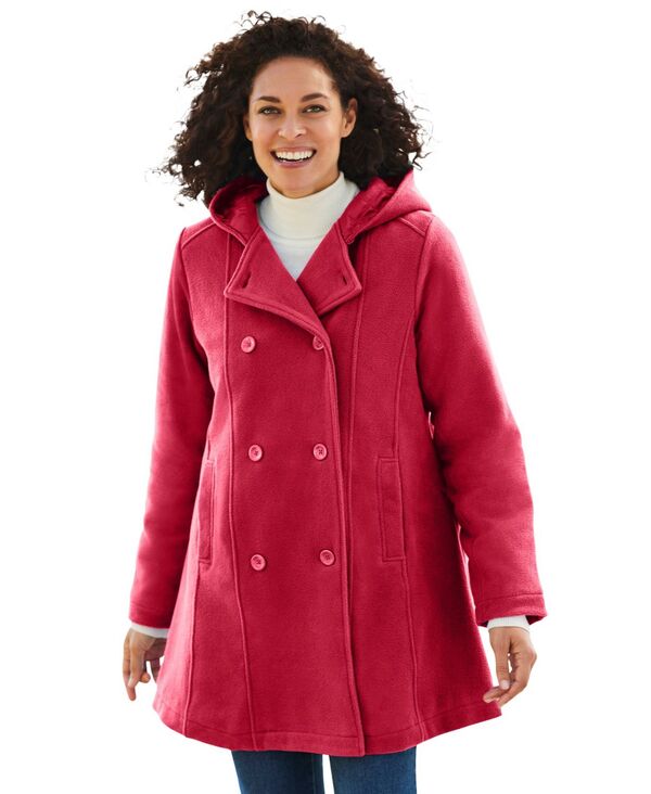 ウーマン ウィズイン レディース アウター ジャケット・ブルゾン コート フリース Woman Within Women's Within Double-Breasted Hooded Fleece Peacoat Classic red レッド