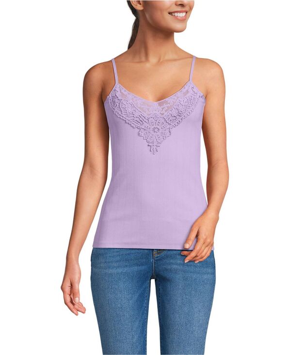 ランズエンド レディース トップス シャツ レーストリム レース Lands' End Women's Variegated Micro Rib Lace Trim Cami Whisper lilac ライラック