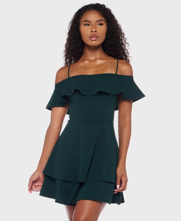 ビーダーリン レディース トップス ワンピース フリル B Darlin Juniors' Ruffled Off-The-Shoulder Dress DARK GREEN グリーン|ReVida 店