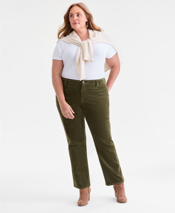 スタイルアンドコー レディース ボトムス デニムパンツ コーデュロイ プラスサイズ パンツ Style & Co Plus Size High-Rise Straight-Leg Corduroy Pants Native Green グリーン