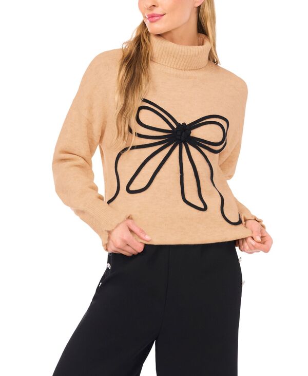 セセ レディース アウター ニット・セーター タートルネック セーター 刺繍 CeCe Women's Embroidered Ribbon Turtleneck Sweater Latte Heather ヘザー