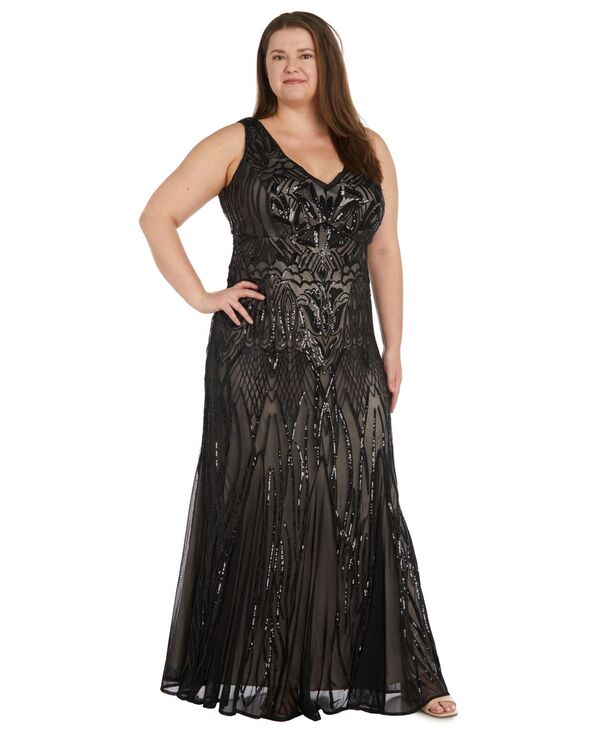 アールアンドエムリチャーズ レディース トップス ワンピース プラスサイズ コントラスト R & M Richards Plus Size Beaded Contrast Lining Dress Black Nude ブラック
