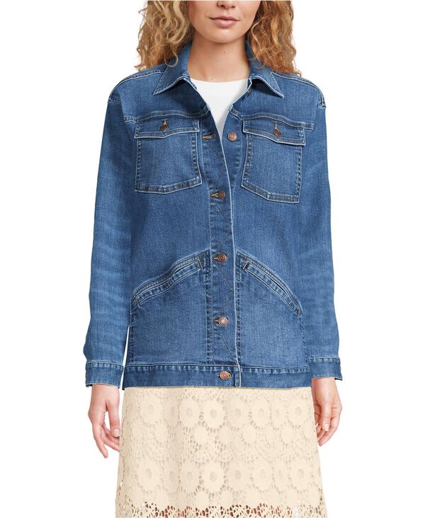 ランズエンド レディース アウター ジャケット・ブルゾン デニム ジャケット Lands' End Women's Oversized Denim Trucker Jacket Indigo tide blue インディゴ｜ReVida 店 19,860円