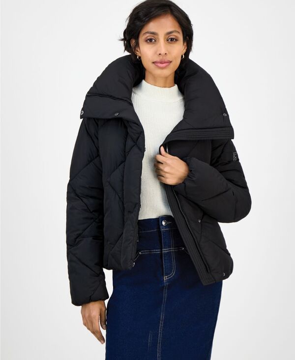ビーシビージー レディース アウター ジャケット・ブルゾン コート BCBG Women's Short Diamond Puffer Coat Black ブラック